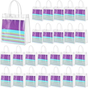 Imagem de Kathfly 24 sacos de presente transparentes com alças, 20 cm x 20 cm x 8 cm pequenos sacos de plástico reutilizáveis para lembrancinhas de festa a granel, sacola de PVC transparente para boutique de