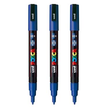 Imagem de posca Marcadores de tinta à base de água PC-3M, ponta fina reversível (0,9-1,3 mm), azul, 3 unidades
