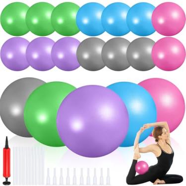 Imagem de Sotiff 20 peças, bola de pilates, exercícios de 23 cm, bola de terapia de ioga rosa, roxo, azul, cinza, verde, para ioga, estabilidade, treinamento de barra, alongamento, postura física, treinamento