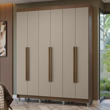 Imagem de Guarda-roupa Casal Com Pés 6 Portas Batentes Rustic-crema-rustic Netun