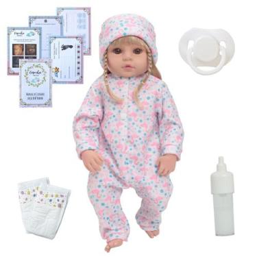 Imagem de Bebe Reborn Realista Corpo Silicone Loira Cabelo Longo Itens - Cegonha