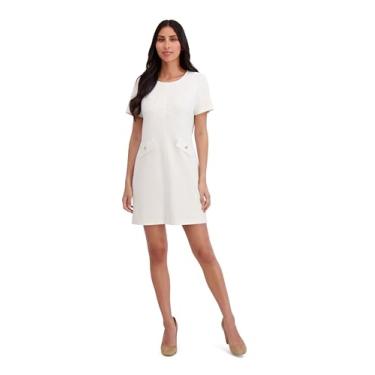 Imagem de London Times Vestidos femininos clássicos de manga curta e gola redonda para convidados de casamento, Lobo ártico, G