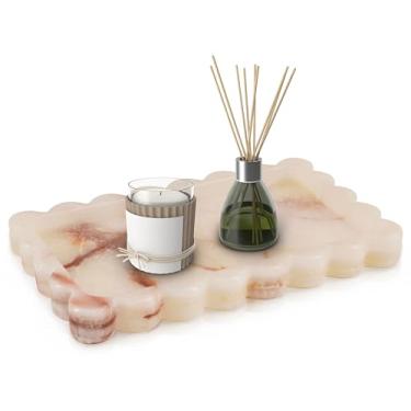 Imagem de EARTHENTONES Bandeja de mármore para bancada de cozinha, bandeja decorativa branca feita à mão para casa e cozinha, bandeja de vaidade para organizador de perfume e maquiagem, acessório de bancada de