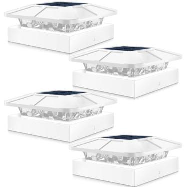 Imagem de Solar Post Cap Lights Peasur 4x4 White Waterproof, pacote com 4