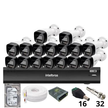Imagem de Kit 16 Câmeras Intelbras 1220b Full Color Dvr Intelbras Imhdx 3132 Inteligência Artificial Hd 3tb