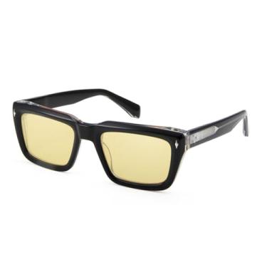 Imagem de HCHES Óculos de sol masculinos de acetato preto, óculos de sol amarelos (amarelo cristal)