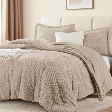 Imagem de Homelike Moment Conjunto de edredom fofo King Size - Conjunto de 3 peças de edredom quente bege para cama king size de inverno