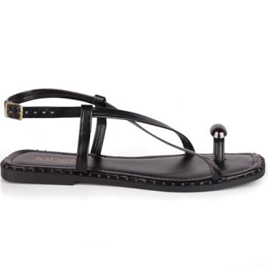 Imagem de Rasteira Feminina Chinelo Slide Flat Juta Bico Quadrado Tachas Confortável Moda Sandália Tendência (Preto, BR, Adulto, Numérico, 39)