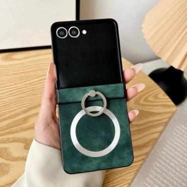 Imagem de Capa para Galaxy Z Flip5, capa magnética de couro sintético com suporte de anel e proteção de dobradiça (para Galaxy Z Flip5/verde)