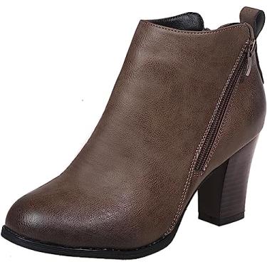 Imagem de Botas femininas de neve com zíper e bico fino, couro PU, botas longas quentes de inverno para uso ao ar livre, Cinza, 41 BR