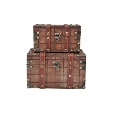 Imagem de POWER UNICO FLOWER Caixa de armazenamento vintage Treasure Lock – Baú decorativo de madeira feito à mão, caixa de lembrança perfeita para decoração de casa, joias, bugigangas e armazenamento de