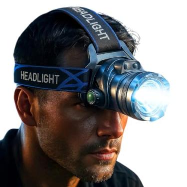 Imagem de Lanterna de Cabeça Recarregável LED 4000 Lúmens, 9 Modos, Sensor de Movimento, Zoom Ajustável, IPX7, Ideal para Camping, Pesca e Ciclismo (2 Baterias)