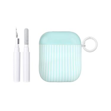Imagem de Fycyko Capa protetora para AirPod 2/1 geração fofa listrada moderna estética brilhante à prova de choque para AirPod 2/1 com kit de limpeza - azul
