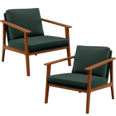 Imagem de Kit 02 Poltronas Petra B04 Linho Verde Musgo - LYAM DECOR