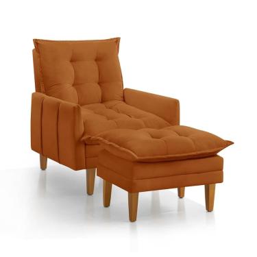 Imagem de Poltrona Khali Reclinável com Puff Madeira Maciça em Veludo