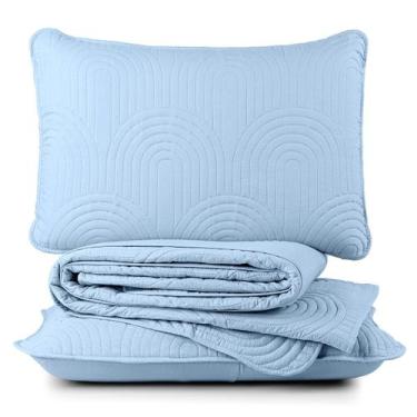 Imagem de Cobre Leito Casal Padrão Dupla Face Riviera Micropercal 200 Fios Azul 