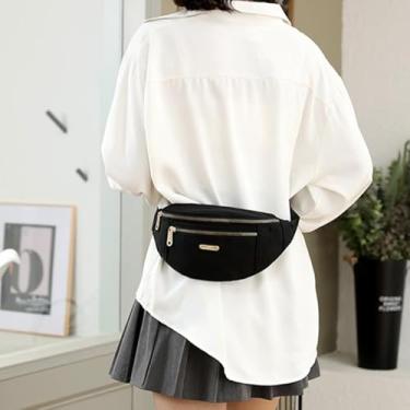 Imagem de Bolsa de cintura feminina de tecido Oxford, pochete transversal de grande capacidade com vários bolsos para viagens, trabalho, caminhada, Preto, Tendência