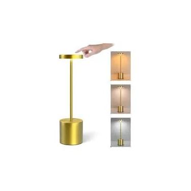 Imagem de Luminária Abajur Candeiro Mesa LED Toque Touch Luz Luxuosa Decorativa Carregavel 3 Tons Iluminação(Dourado)