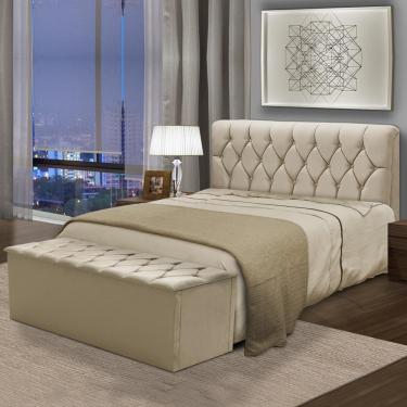 Imagem de Cabeceira C/Calçadeira Baú Cama Box Casal Bege