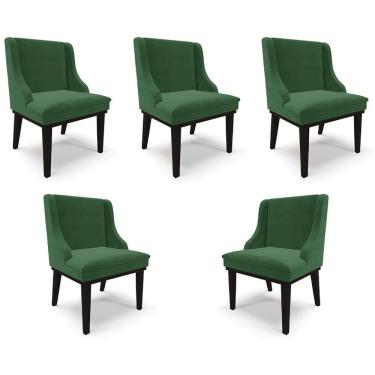 Imagem de Kit 5 Cadeiras Decorativas Sala De Jantar Base Fixa De Madeira Firenze Veludo Verde/preto G19