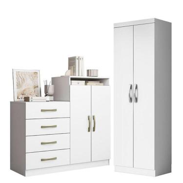 Imagem de Cômoda Sapateira Londres 2004142 E Armário Multiuso New 2000192 Branco - Aramóveis