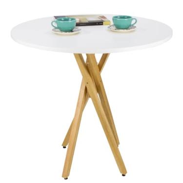 Imagem de Mesa Jantar Redonda 80cm MDF Estilo Industrial com Pés Trançados - Acabamento Premium (Branco)