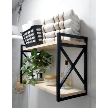 Imagem de Prateleira de Madeira Estilo Industrial com Suporte Resistente para Decoração e Organização – Prateleira de Parede Durável (20 X 45CM)