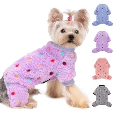 Imagem de Pijama de cachorro tamanho pequeno para menino, menina, algodão, elástico, roupas para cachorros, fêmeas, machos, roupas de inverno para cachorros (roxo, PP)