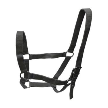 Imagem de YIJU Cabresto de cavalo, cabresto de pressão para queixo e garganta, correia de PP, boa, corda de cavalo ao desgaste para pasto, Preto