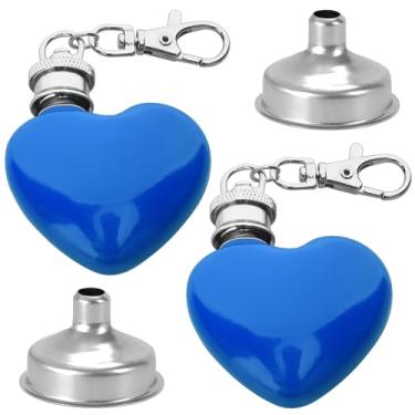 Imagem de 2 peças mini cantil de coração de 28,3 g, bolso multifuncional de 30 ml, mini frasco pequeno de bolso, bolso em forma de coração, garrafa tubular portátil em forma de coração para acampamento ao ar