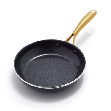 Imagem de GreenPan Frigideira Swift antiaderente de 20,3 cm, panelas de cozinha de cerâmica sem PFA, pode ir à máquina de lavar louça e forno/grelha a 315 °C, cabo de aço inoxidável dourado, preto