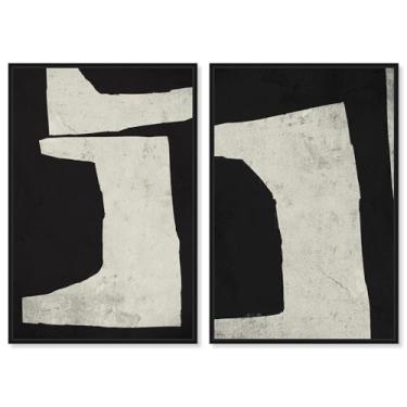 Imagem de Conjunto de 2 painéis abstratos de luxo dourado em tela Boho Wall Art por Art Remedy, moldura preta, 50 x 76 cm