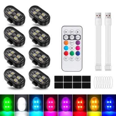 Imagem de UPXSXT 8 peças de luzes estroboscópicas LED sem fio, 8 cores, 10 tipos de efeitos de iluminação, luz de aviso anticolisão recarregável por USB, luzes estroboscópicas de LED de alto brilho para