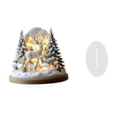 Imagem de Ｂｅｓｇａ Placa de acrílico 2D para enfeite de Natal, presentes, artesanato com base, decoração, placa para armário, peça central, sala de estar, estante, mesa, Rena