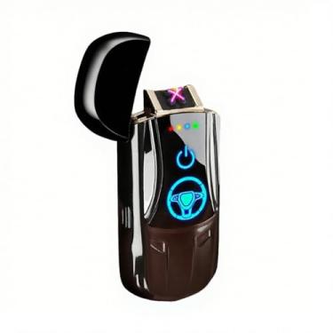 Imagem de Isqueiro de plasma elétrico recarregável de arco duplo para homens - Isqueiro eletrônico USB à prova de vento sem chamas com indicador de bateria de LED, bolso de metal exclusivo, formato de mini