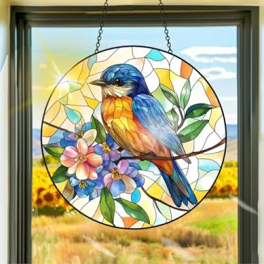 Imagem de Acrílico colorido, apanhador de sol, decoração de janela suspensa de pássaros, arte de parede de arco-íris, para quarto, varanda, interior e exterior, jardim, enfeites de Natal, decoração 19 x 19 cm