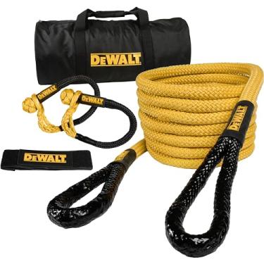 Imagem de DEWALT DXBC90006 Kit de recuperação de corda de reboque cinética resistente preto/amarelo 7/20.3 cm x 30' com 2 manilhas macias (resistência à ruptura de 13 kg)