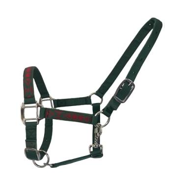 Imagem de ALLZSMOOTHLY Cabresto de cavalo de nylon macio resistente, acolchoado e ajustável, cabides de gancho para queixo e garganta para cavalos, fivela de metal resistente - padrão vermelho