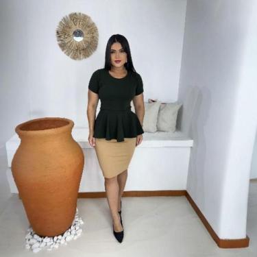Imagem de Blusa Peplum Plus Size Moda Evangélica Feminina - MISS FLOWER, Verde e