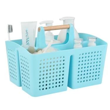 Imagem de PAKCHOICE Cesto de chuveiro portátil com compartimentos, organizador de limpeza dividido de plástico, bolsa organizadora com alça para banheiro, faculdade, itens essenciais de dormitório, azul claro