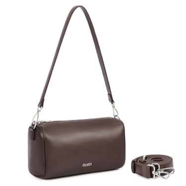 Imagem de CLUCI Bolsa transversal de couro, bolsa barril para mulheres, bolsa de ombro minimalista e elegante com alça bidirecional, Marrom
