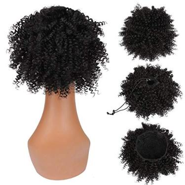 Imagem de Peruca Afro Puff Rabo de Cavalo Sintético Curto Cacheado Abacaxi Rabo de Cavalo Donut Chignon 115 g Extensões de Cabelo Wrap Updo com Dois Clipes 1B