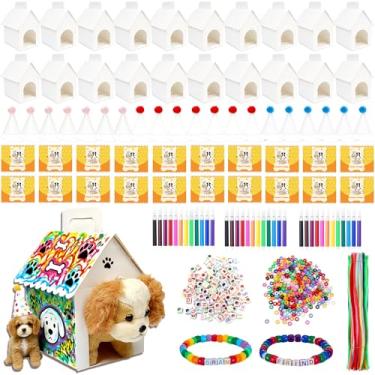 Imagem de MXQHXZSX Conjunto de 148 peças de lembrancinhas de festa de cachorro para adotar um filhote, inclui 20 caixas dobráveis para filhotes, 20 cartões de adoção, 20 chapéus de aniversário, coleira de