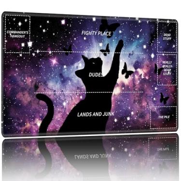 Imagem de Playmat for MTG,Card Playmat Stitched with Zones for MTG Card Game Playing, TCG and Board Game Mat for Cards,Mousepad Desk Mats,Game Mat 24 x 14 inches-Astral Cat