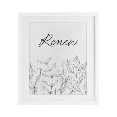 Imagem de Stupell Industries Renew with Leaf Outlines Impressão emoldurada branca sob vidro, design por Lettered and Lined, 16 x 13