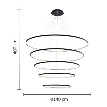 Imagem de Pendente Preto Com 5 Aneis 157W 3000K Ref. Sl-0515/H5 Bk