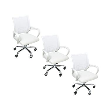 Imagem de Kit 3 Cadeiras De Escritório Begonia Tela Mesh Ergonômico Branco