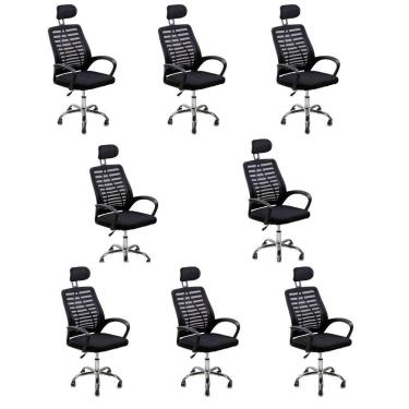 Imagem de Kit 8 Cadeiras Escritório Diretor Tela Mesh Com Encosto De Cabeça Preto