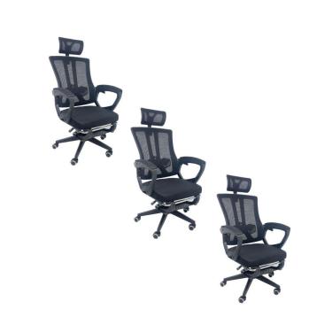 Imagem de Kit 3 Cadeiras de Escritório Presidente Executiva Oficial Paris Preto