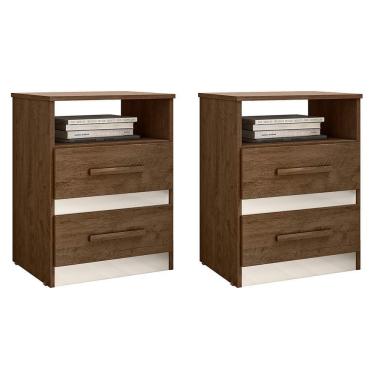Imagem de Kit 2 Mesas De Cabeceira Apolo 2 Gavetas Flex Castanho Wood-off White - Moval Castanho Wood-off White